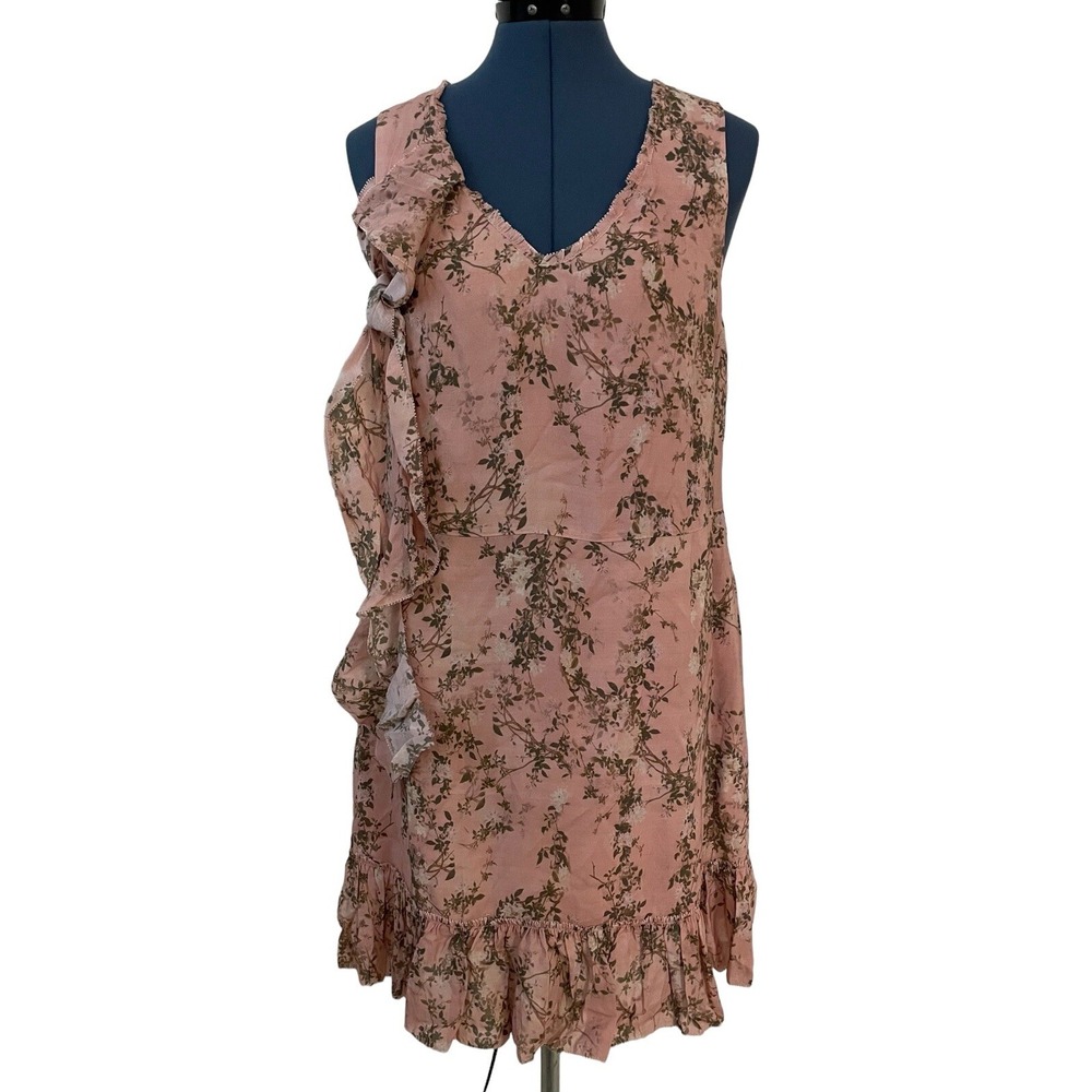 Peruvian Connection Pink‎ Floral Ruffle Sleeveless V Neck Dress Y2K Fairycore 4